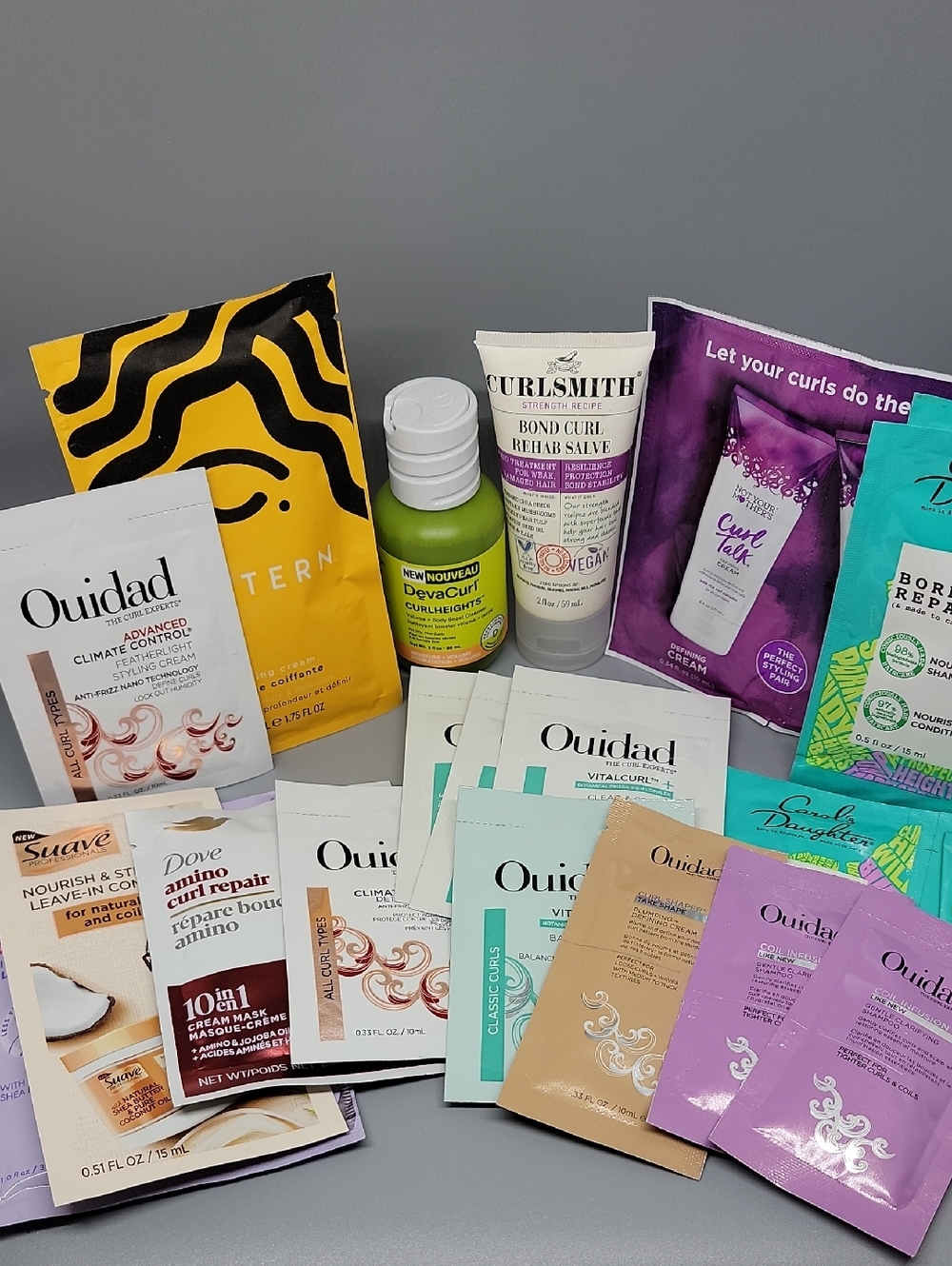Curly/Coily Hair Bundle of 18 Samples including 2 travel sizes & 16 packets
